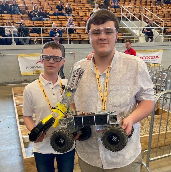 Carter Huddleston and Gavin Zeiner participate in the National Robotics Championship
